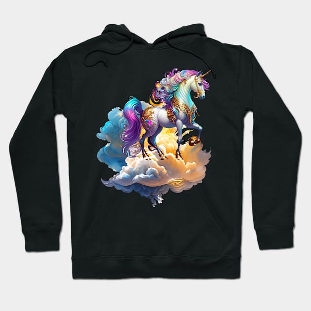 Mythical Unicorn sunny horse clouds splash watercolor fantasy magic tale romance illustration Hoodie by sofiartmedia